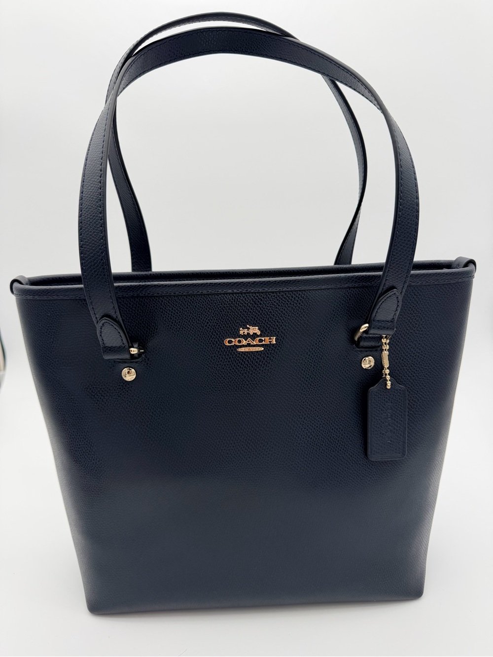 Coach City Zip Top Tote Grosgrain Leather Tote Bag Navy F36632